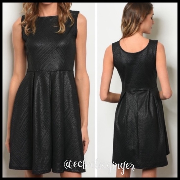 Black textured fit & flare sleeveless dress L - Picture 5 of 7